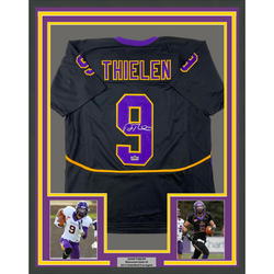 Framed Facsimile Autographed Adam Thielen Minnesota 35x39 State Black Reprint Laser Auto College Football Jersey Size Men's XL (ONLINE ORDER ONLY)