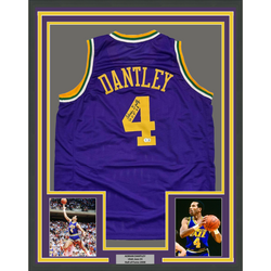Framed Autographed/Signed Adrian Dantley 35x39 HOF 2008 Utah Purple Basketball Jersey Beckett BAS COA (ONLINE ORDER ONLY)