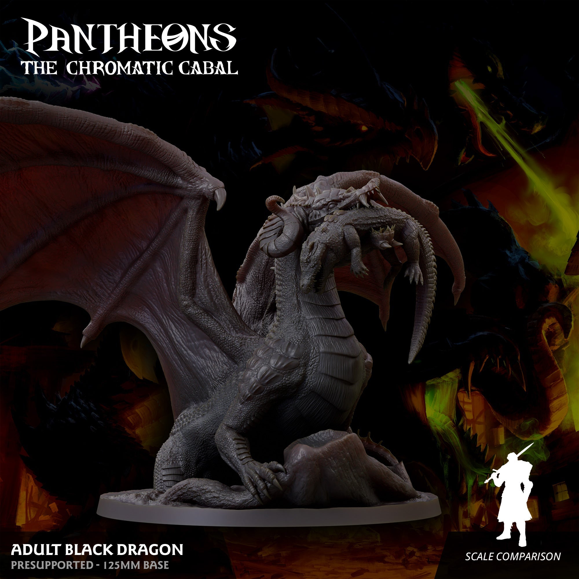 3D Printed Sordane Publishing Adult Black Dragon Pantheons The Chromatic Cabal 28 32mm D&D (Online Only)