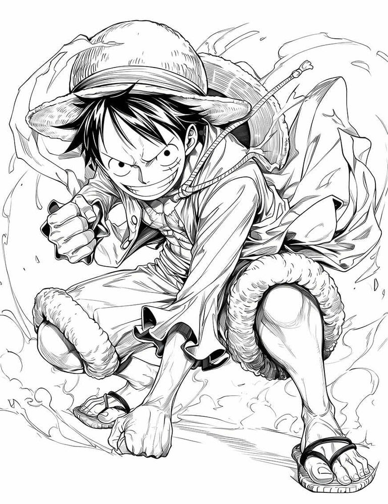 Adventurous Monkey D. Luffy Coloring Page | One Piece Straw Hat Art | Instant Digital Download | Iconic Luffy Printable (ONLINE ORDER ONLY)