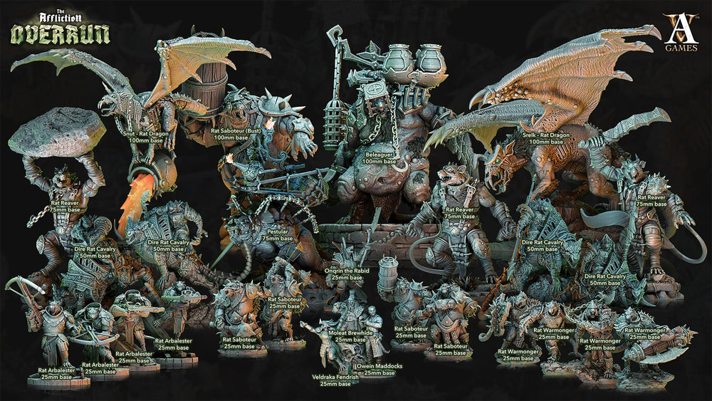 3D Printed Archvillain Games Affliction Overrun - Dire Rat Riders 28mm 32mm D&D (Online Only)