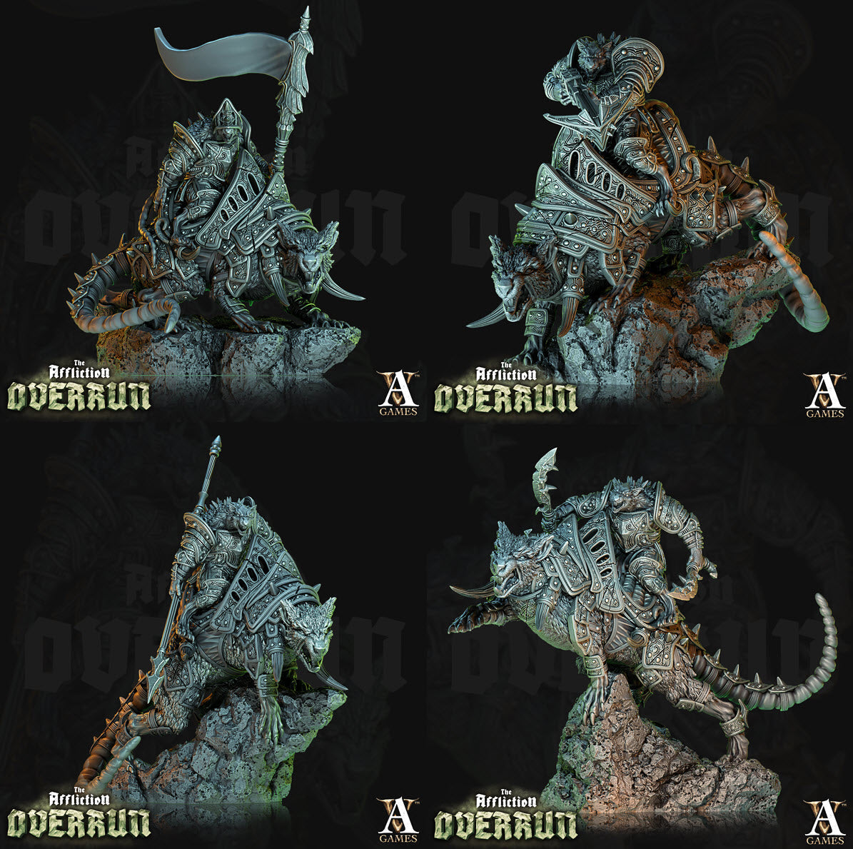 3D Printed Archvillain Games Affliction Overrun - Dire Rat Riders 28mm 32mm D&D (Online Only)