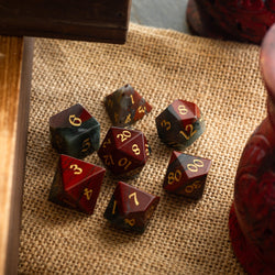 African Bloodstone Hand Carved Gemstone DND Dice Set (ONLINE ORDER ONLY)
