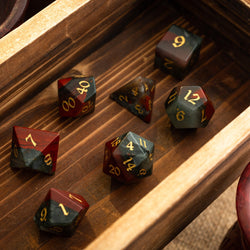 African Bloodstone Hand Carved Gemstone DND Dice Set (ONLINE ORDER ONLY)