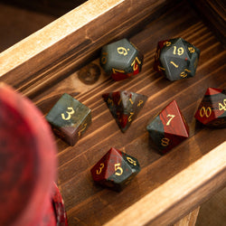 African Bloodstone Hand Carved Gemstone DND Dice Set (ONLINE ORDER ONLY)