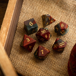 African Bloodstone Hand Carved Gemstone DND Dice Set (ONLINE ORDER ONLY)