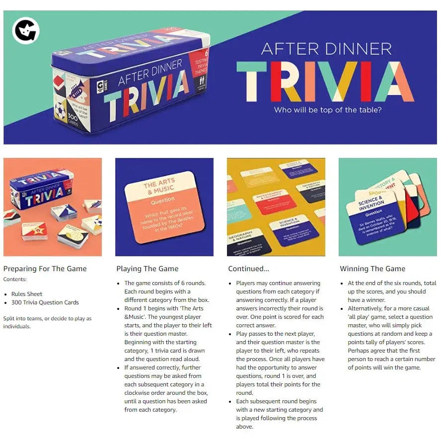 After Dinner Trivia Card Game in Tin Ginger Fox (ONLINE ORDER ONLY)