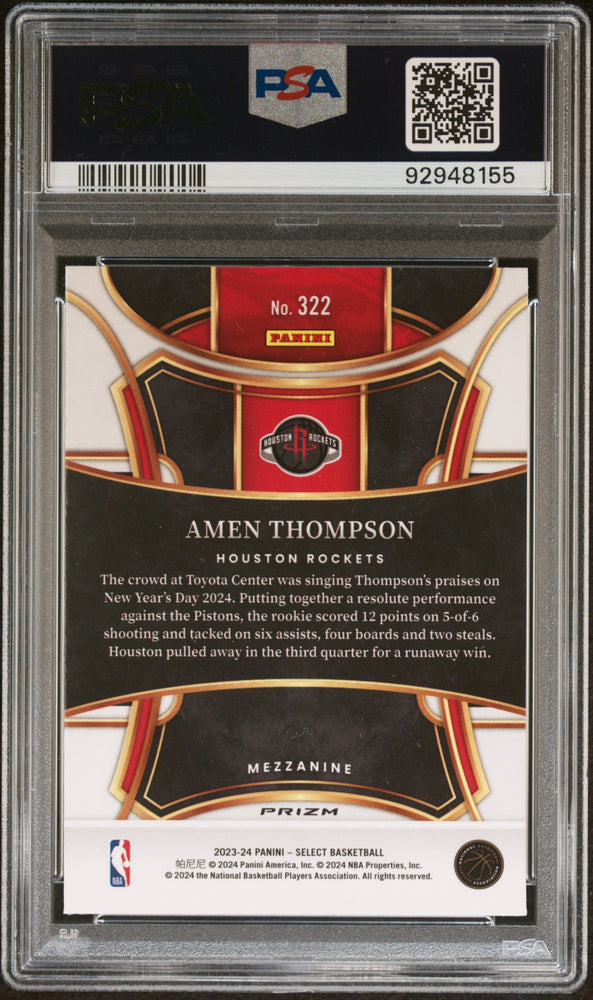 Graded 2023 Panini Select Amen Thompson #322 Orange Tectonic Rookie RC Basketball Card PSA 10 Gem Mint (ONLINE ORDER ONLY)