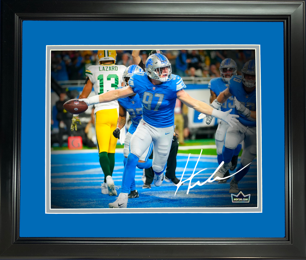 Framed Aidan Hutchinson Detroit Lions Facsimile Laser Engraved Signature Auto 11"x14"Football Photo HOFSM Holo (ONLINE ORDER ONLY)