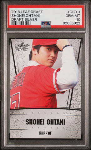 Graded 2018 Leaf Draft Shohei Ohtani #DS-01 Draft Silver Rookie RC Baseball Card PSA 10 Gem Mint (ONLINE ORDER ONLY)
