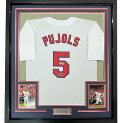Framed Facsimile Autographed Albert Pujols 35x39 St. Louis White Reprint Laser Auto Baseball Jersey (ONLINE ORDER ONLY)
