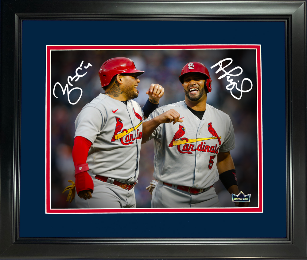 Framed Albert Pujols Yadier Molina St. Louis Cardinals Dual Facsimile Laser Engraved Signature Auto 11"x14"Baseball Photo HOFSM Holo (ONLINE ORDER ONLY)