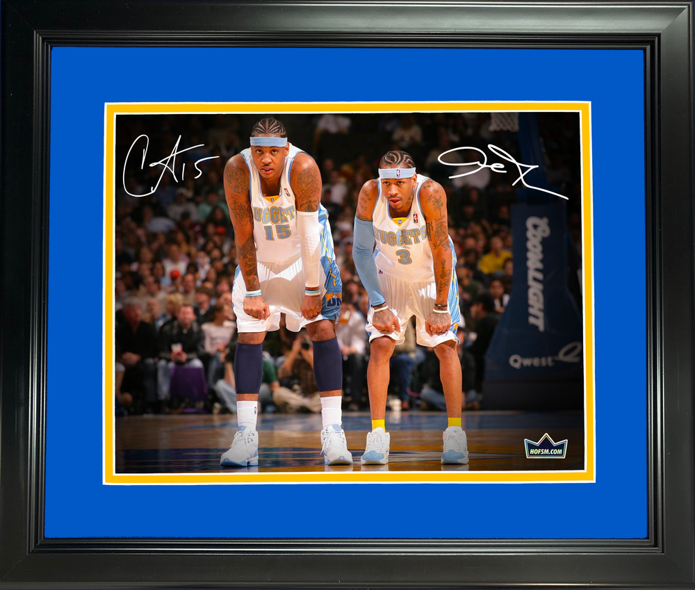 Framed Allen Iverson & Carmelo Anthony Dual Facsimile Laser Engraved Signature Auto 11"x14"Basketball Photo HOFSM Holo (ONLINE ORDER ONLY)