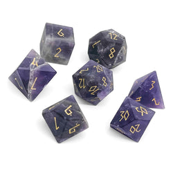 Amethyst - Frosted Gold Font 7 Piece RPG Set Gemstone Dice (Online Only)