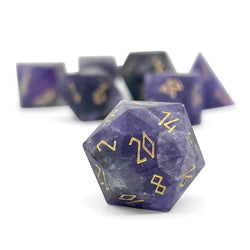 Amethyst - Frosted Gold Font 7 Piece RPG Set Gemstone Dice (Online Only)