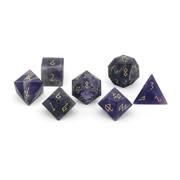 Amethyst - Frosted Gold Font 7 Piece RPG Set Gemstone Dice (Online Only)