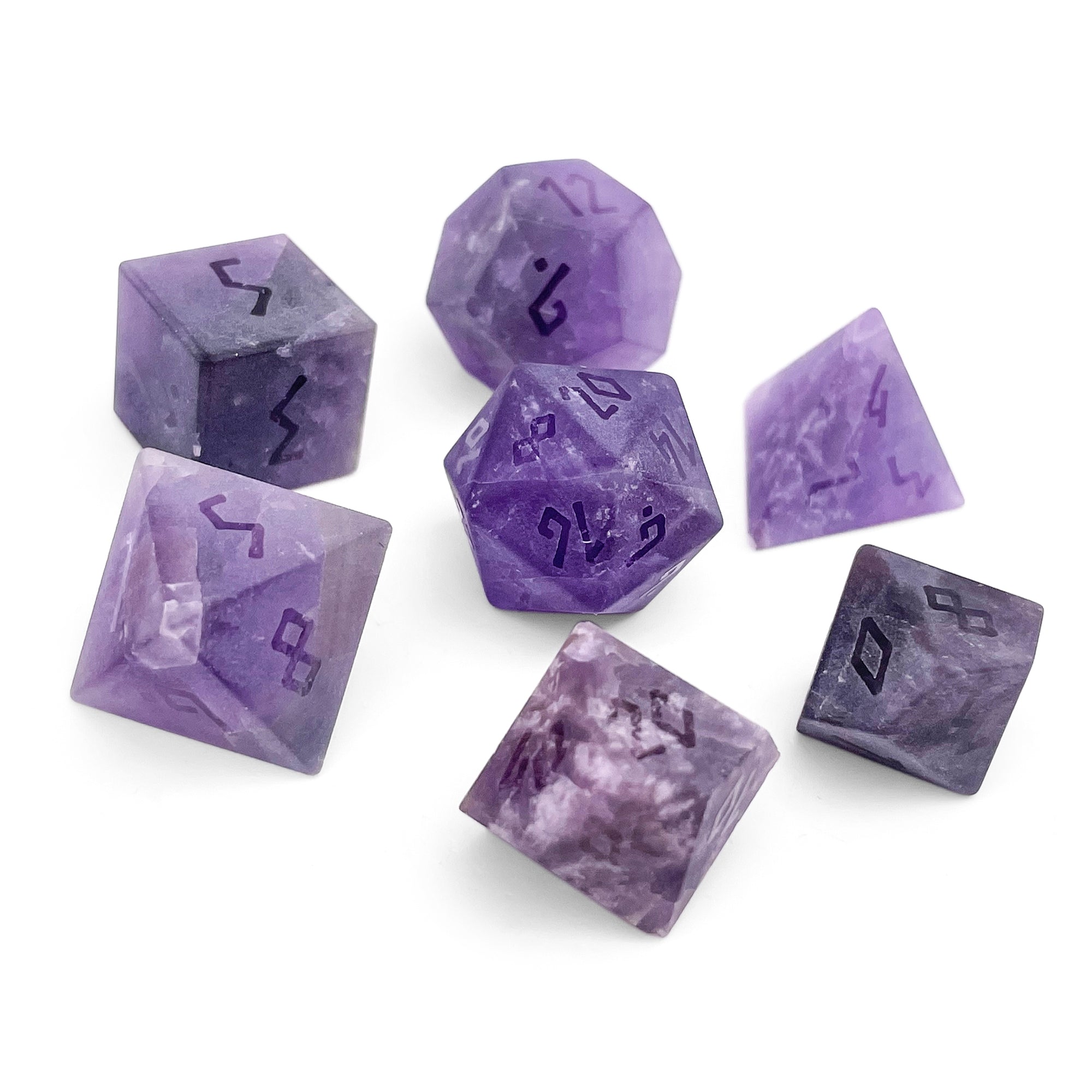 Amethyst - Frosted - Raised 7 Piece RPG Set Gemstone Dice (Online Only)