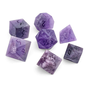 Amethyst - Frosted - Raised 7 Piece RPG Set Gemstone Dice (Online Only)