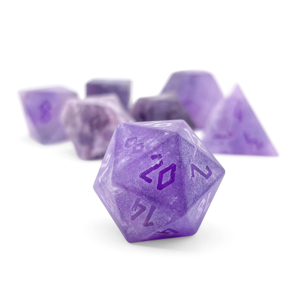Amethyst - Frosted - Raised 7 Piece RPG Set Gemstone Dice (Online Only)