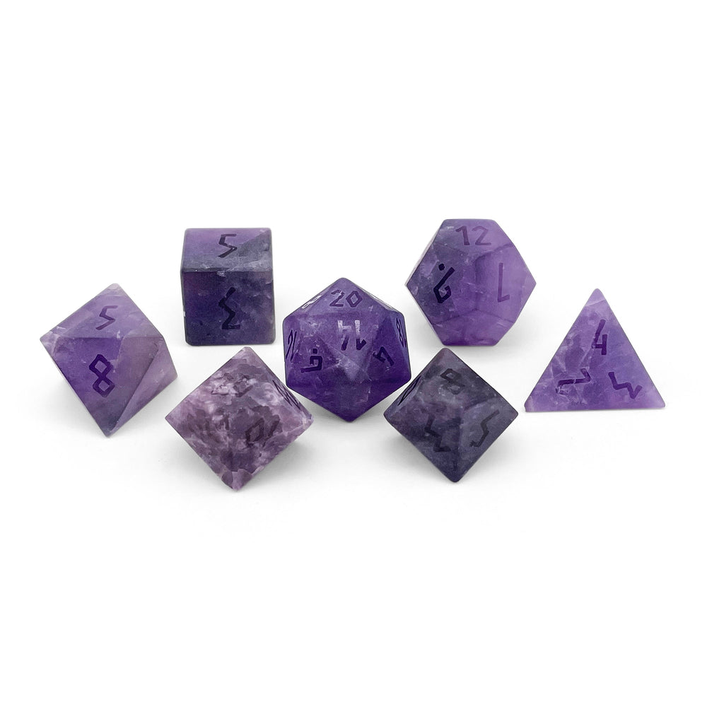 Amethyst - Frosted - Raised 7 Piece RPG Set Gemstone Dice (Online Only)