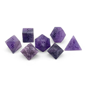 Amethyst - Frosted - Raised 7 Piece RPG Set Gemstone Dice (Online Only)