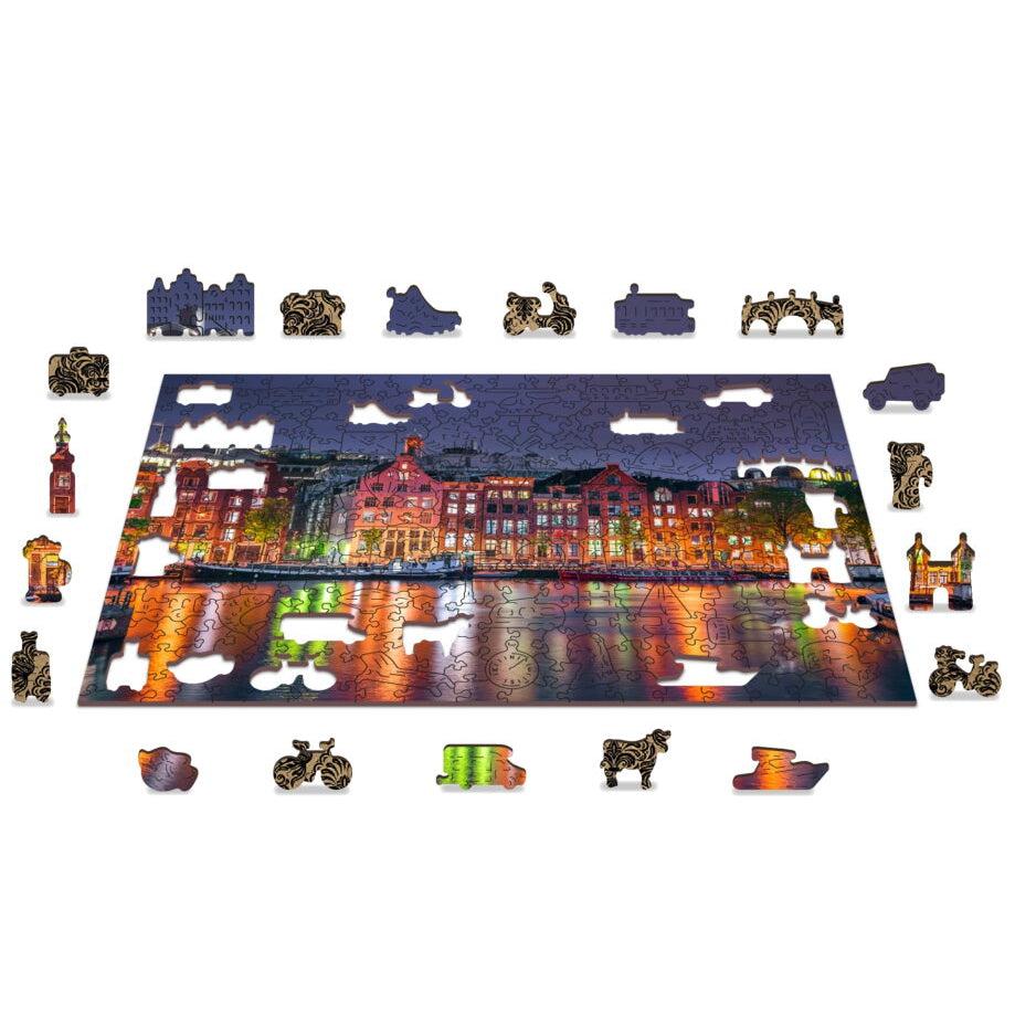 Amsterdam by Night 300 Piece Wood Jigsaw Puzzle Wooden City (ONLINE ORDER ONLY)