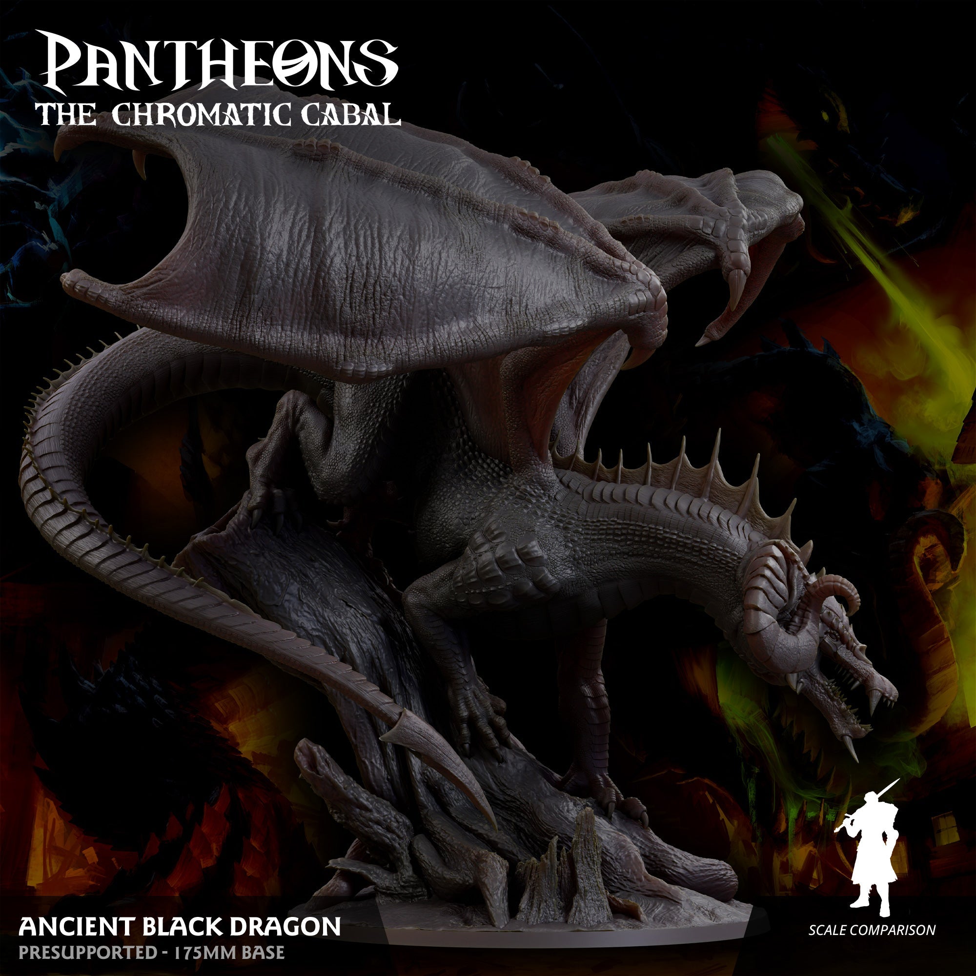 3D Printed Sordane Publishing Ancient Black Dragon Pantheons The Chromatic Cabal 28 32mm D&D (Online Only)