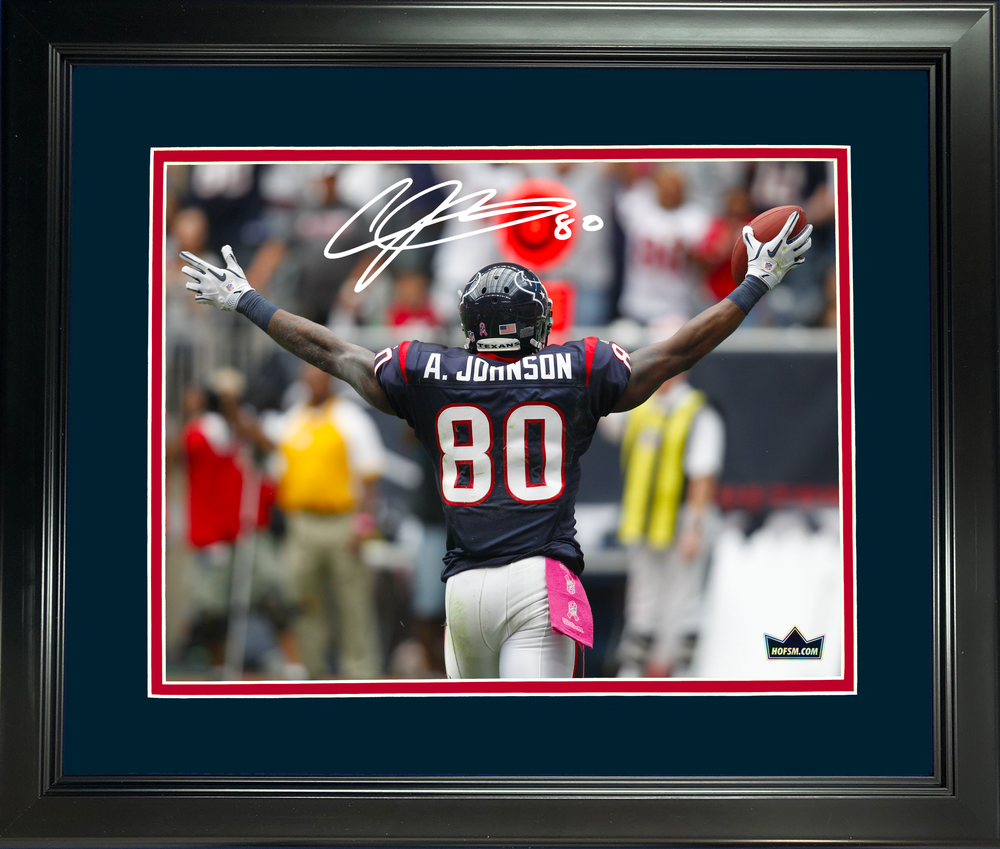 Framed Andre Johnson Facsimile Laser Engraved Signature Auto Houston Texans 11"x14"Football Photo HOFSM Holo (ONLINE ORDER ONLY)