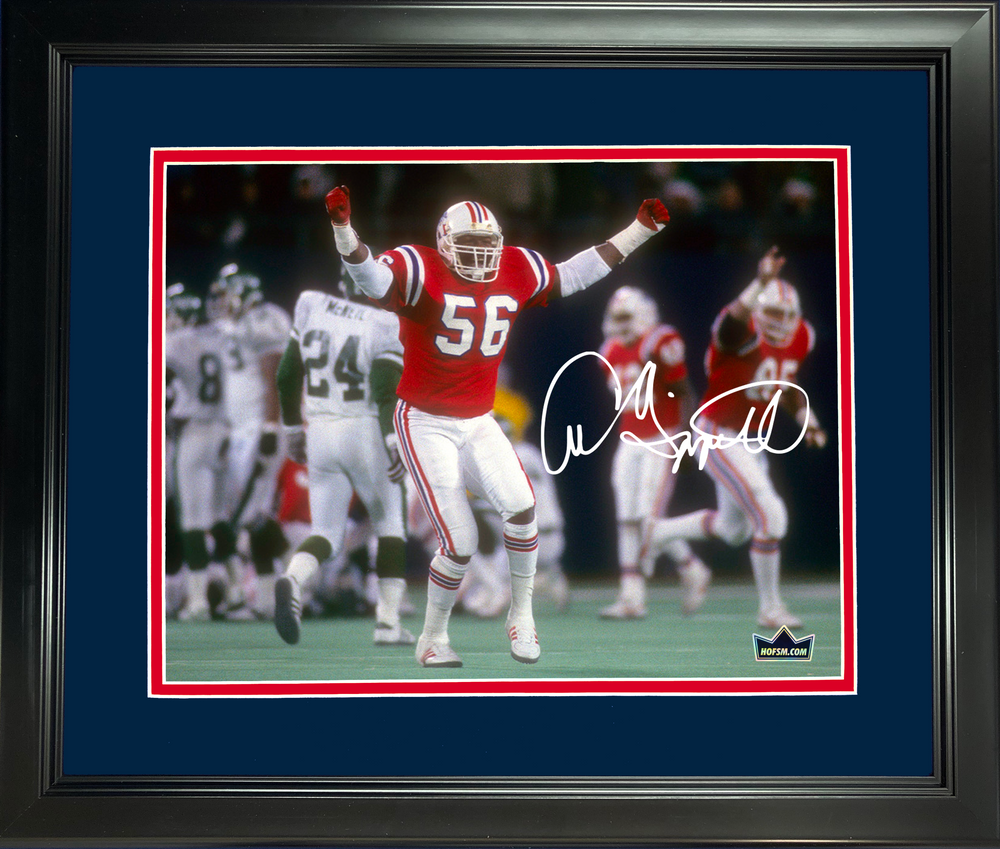 Framed Andre Tippett Facsimile Laser Engraved Signature Auto New England Patriots 11"x14"Football Photo HOFSM Holo (ONLINE ORDER ONLY)