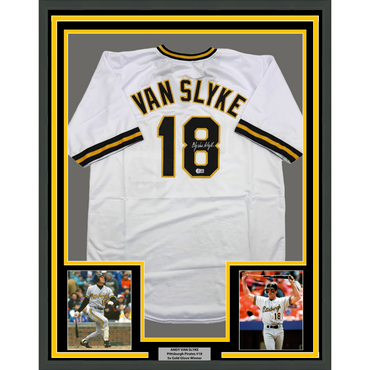 Framed Autographed/Signed Andy Van Slyke 35x39 Pittsburgh White Baseball Jersey Beckett BAS COA (ONLINE ORDER ONLY)