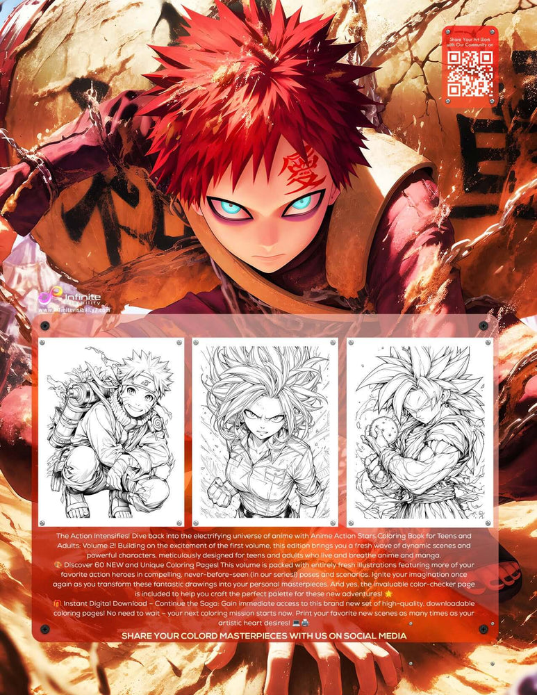 Anime Action Stars Coloring Book Vol 2 | 60 NEW Pages | Teens & Adults (ONLINE ORDER ONLY)