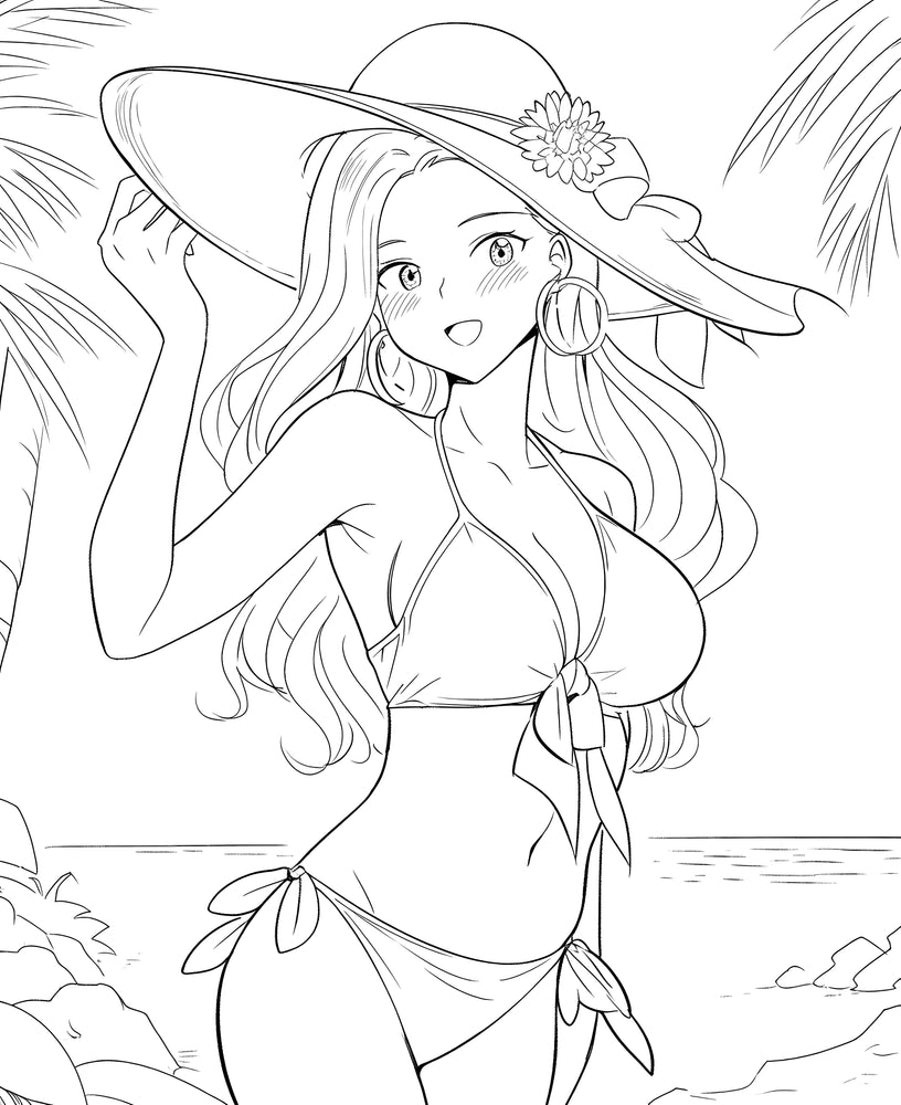 Anime Waifu Beach Party - Printable Coloring Pages for Adults | Infinite Visibility (ONLINE ORDER ONLY)