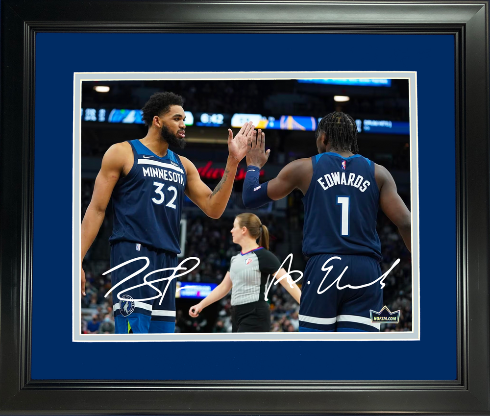 Framed Anthony Edwards & Karl-Anthony Towns Dual Facsimile Laser Engraved Signature Auto 11"x14"Basketball Photo HOFSM Holo (ONLINE ORDER ONLY)