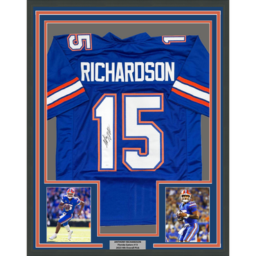 Framed Autographed/Signed Anthony Richardson 35x39 Florida Blue College Football Jersey JSA COA (ONLINE ORDER ONLY)
