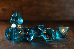 Pre-Order || Aquamarine Multifaceted Glass Dice Set