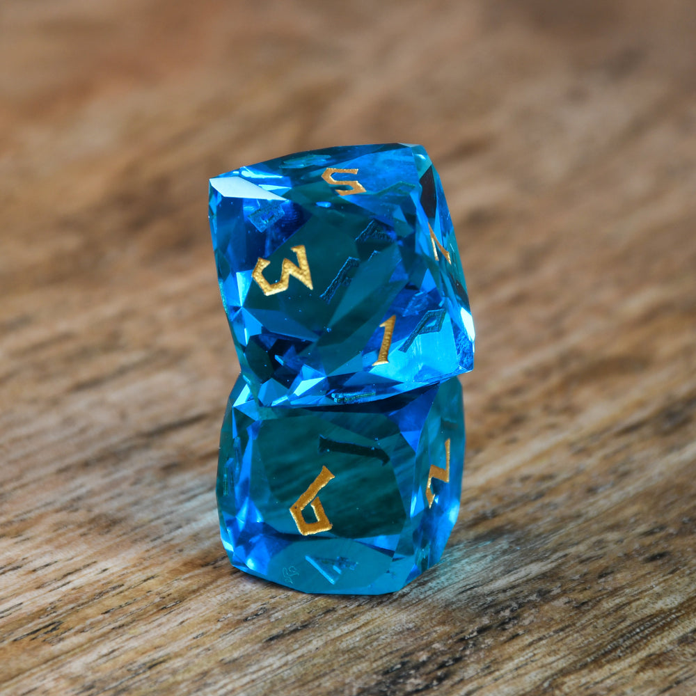 Pre-Order || Aquamarine Multifaceted Glass Dice Set