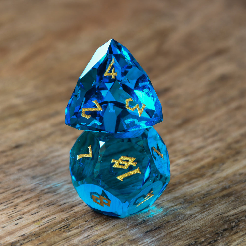 Pre-Order || Aquamarine Multifaceted Glass Dice Set