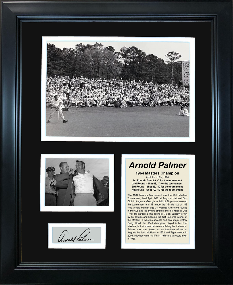 Framed Arnold Palmer 1964 Masters Champion PGA Facsimile Laser Engraved Signature Auto Golf 11"x14"Photo Sig Collage (ONLINE ORDER ONLY)