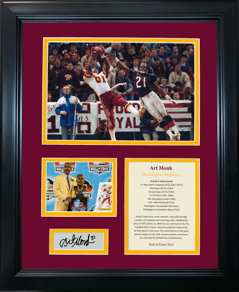 Framed Art Monk Hall of Fame Facsimile Laser Engraved Signature Auto Washington Football 11"x14"Photo Sig Collage (ONLINE ORDER ONLY)