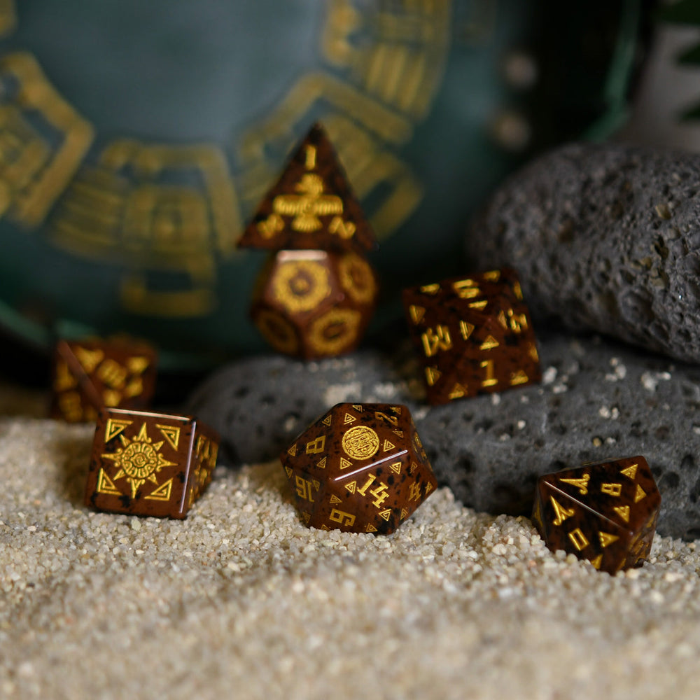Pre-Order || Aztec Mahogany Obsidian Stone Dice Set - Dice Around the World Collection