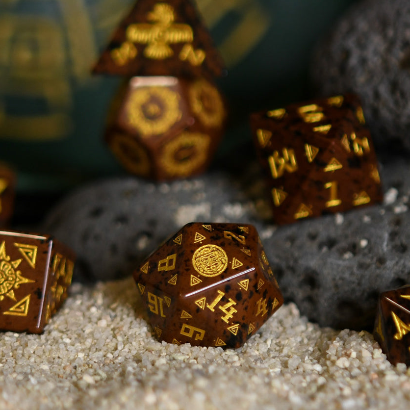 Pre-Order || Aztec Mahogany Obsidian Stone Dice Set - Dice Around the World Collection