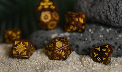 Pre-Order || Aztec Mahogany Obsidian Stone Dice Set - Dice Around the World Collection