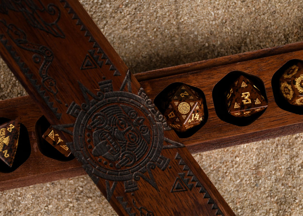 Pre-Order || Aztec Mahogany Obsidian Stone Dice Set - Dice Around the World Collection