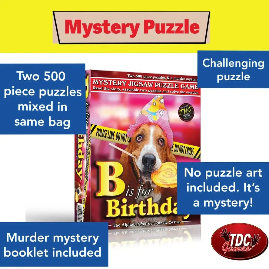B is for Birthday Set of 2 500 Piece Mystery Jigsaw Puzzles TDC