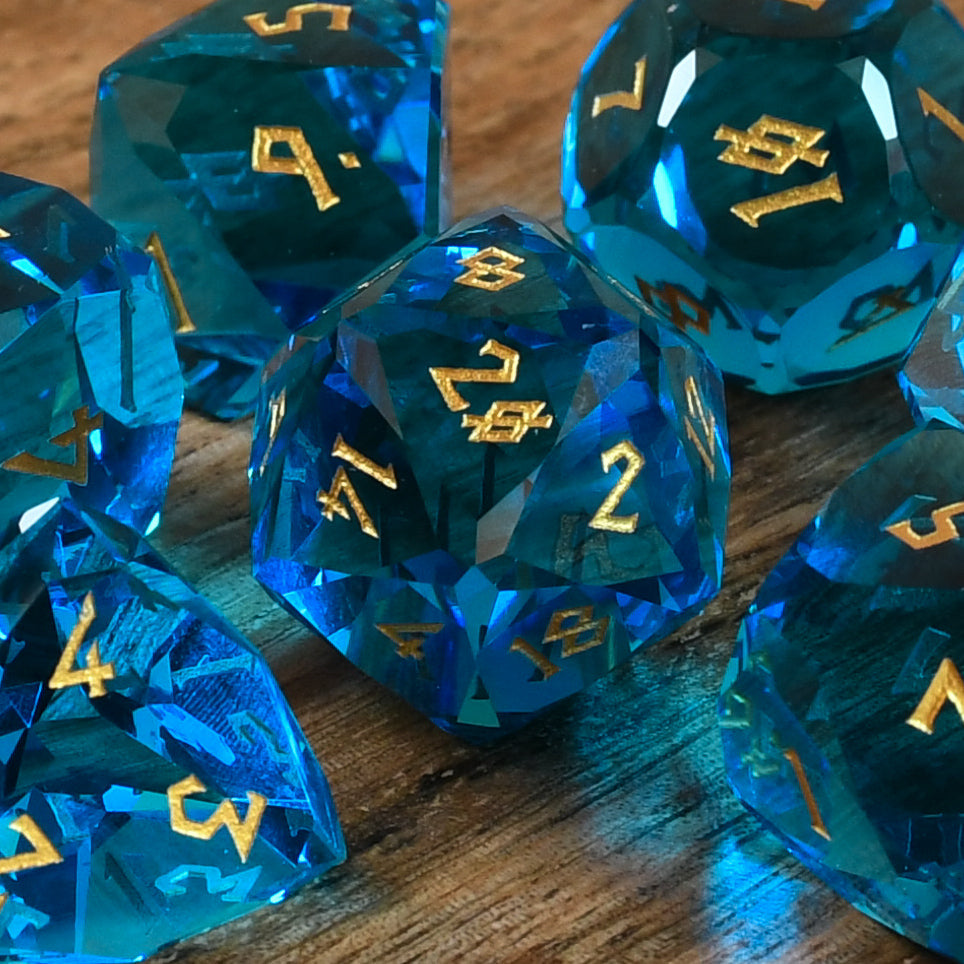 Aquamarine Multifaceted Glass Dice Set (ONLINE ORDER ONLY)