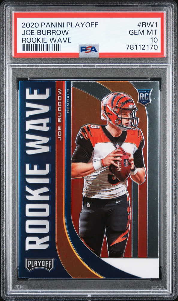 Graded 2020 Panini Playoff Joe Burrow #RW1 Rookie Wave Rookie RC Football Card PSA 10 Gem Mint (ONLINE ORDER ONLY)