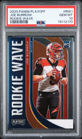 Graded 2020 Panini Playoff Joe Burrow #RW1 Rookie Wave Rookie RC Football Card PSA 10 Gem Mint (ONLINE ORDER ONLY)