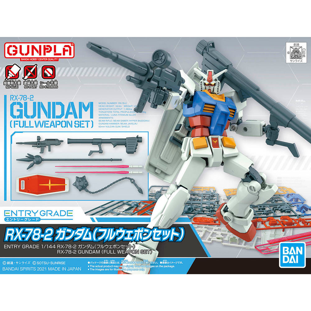 Bandai Spirits: Mobile Suit Gundam - RX-78-2 Gundam (Full Weapon Set) Entry Grade Model Kit (ONLINE ORDER ONLY)