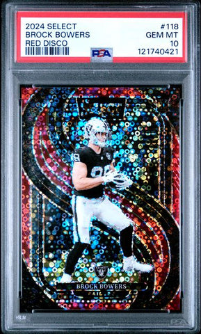 Graded 2024 Panini Select Brock Bowers #118 /49 Red Disco Rookie RC Football Card PSA 10 Gem Mint (ONLINE ORDER ONLY)