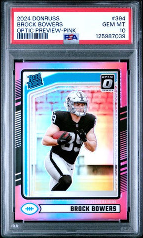Graded 2024 Panini Donruss Brock Bowers #394 Optic Preview Pink Rookie RC Football Card PSA 10 Gem Mint (ONLINE ORDER ONLY)